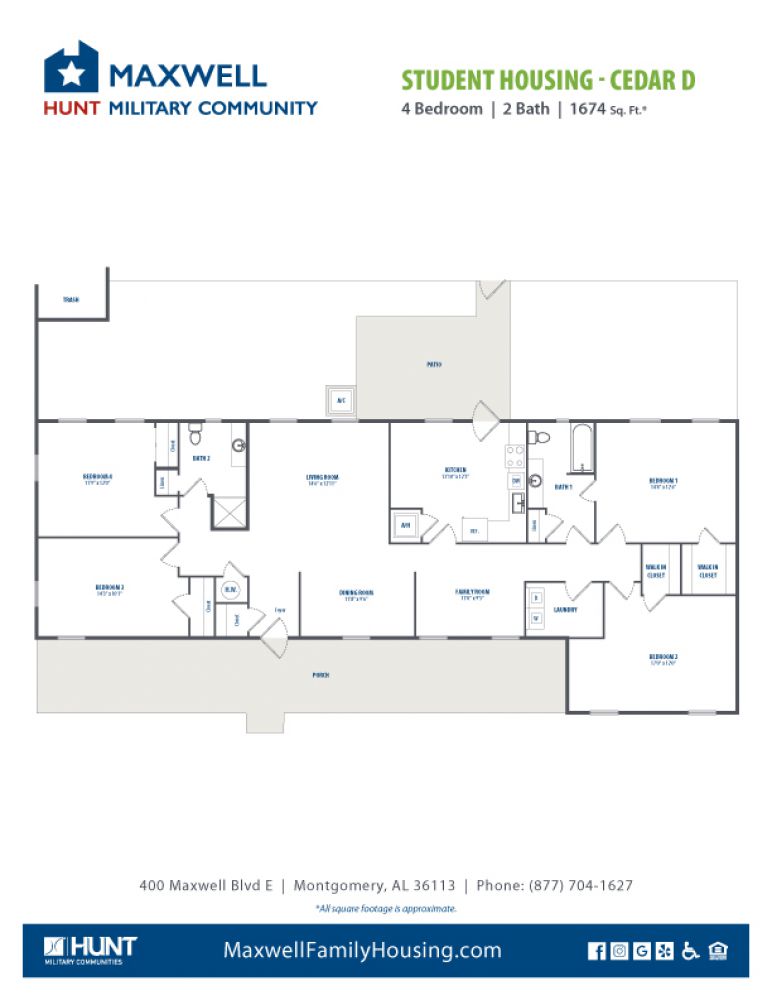 Maxwell Student Housing: Air War College -Cedar 4 Bedroom 1674 net sqft 