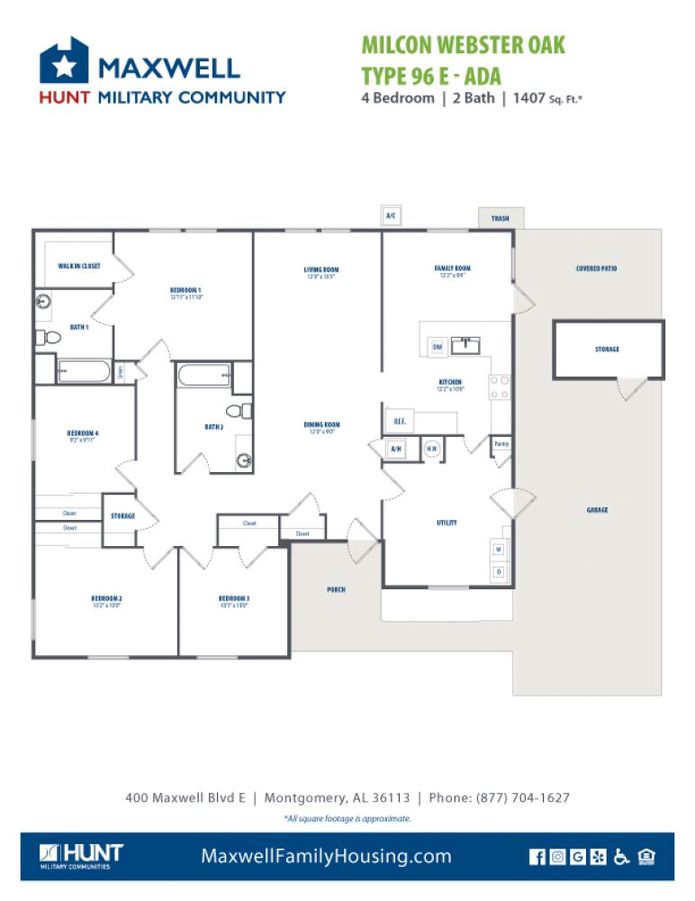 Maxwell - Webster/Oak - ADA 4 Bedroom 2 Bath 1407 net sqft